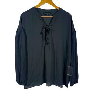 NEW Eloquii Sheer Lace Up Long Sleeve Top Size 16